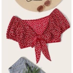 SHEIN Ditsy floral print knot front crop top